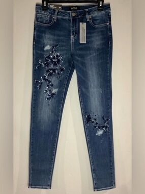 Buffalo David Bitton Women's Embellishment Mid Rise Skinny Jeans Mid Wash Sz 28